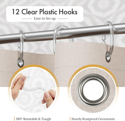 Boho Shower Curtain for Bathroom, 72X72 Beige Shower Curtain with Tassels, Modern Farmhouse Shower Curtain Set with Hooks, Neutral Faux Linen Light Tan Toned, Water Repellent