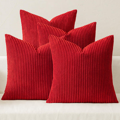 Boho Farmhouse Throw Pillow Covers 18X18 Inch Set of 4 Mordern Nordic Cushion Covers Soft Corduroy Home Decor for Couch Bed Sofa Living Room Christmas Red