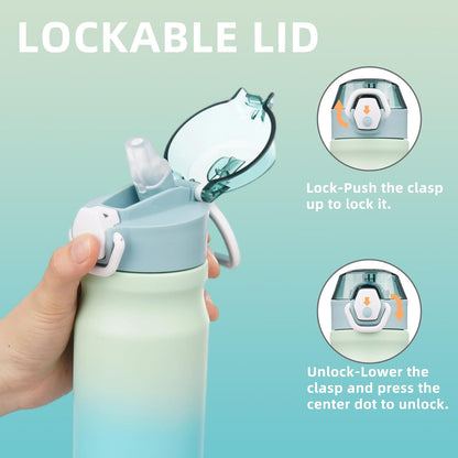 Insulated Water Bottle with Straw and Carry Loop,18 Oz Stainless Steel Double Wall Vaccum Metal Water Flask with Leak-Proof Lid,Mint