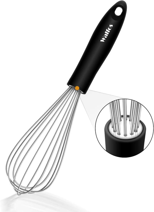 Stainless Steel Whisk - Kitchen Balloon Whisk, Thick Stainless Steel Wire ＆ Strong Handles, Egg Frother for Cooking, Blending, Whisking, Beating and Stirring (10 Inches)