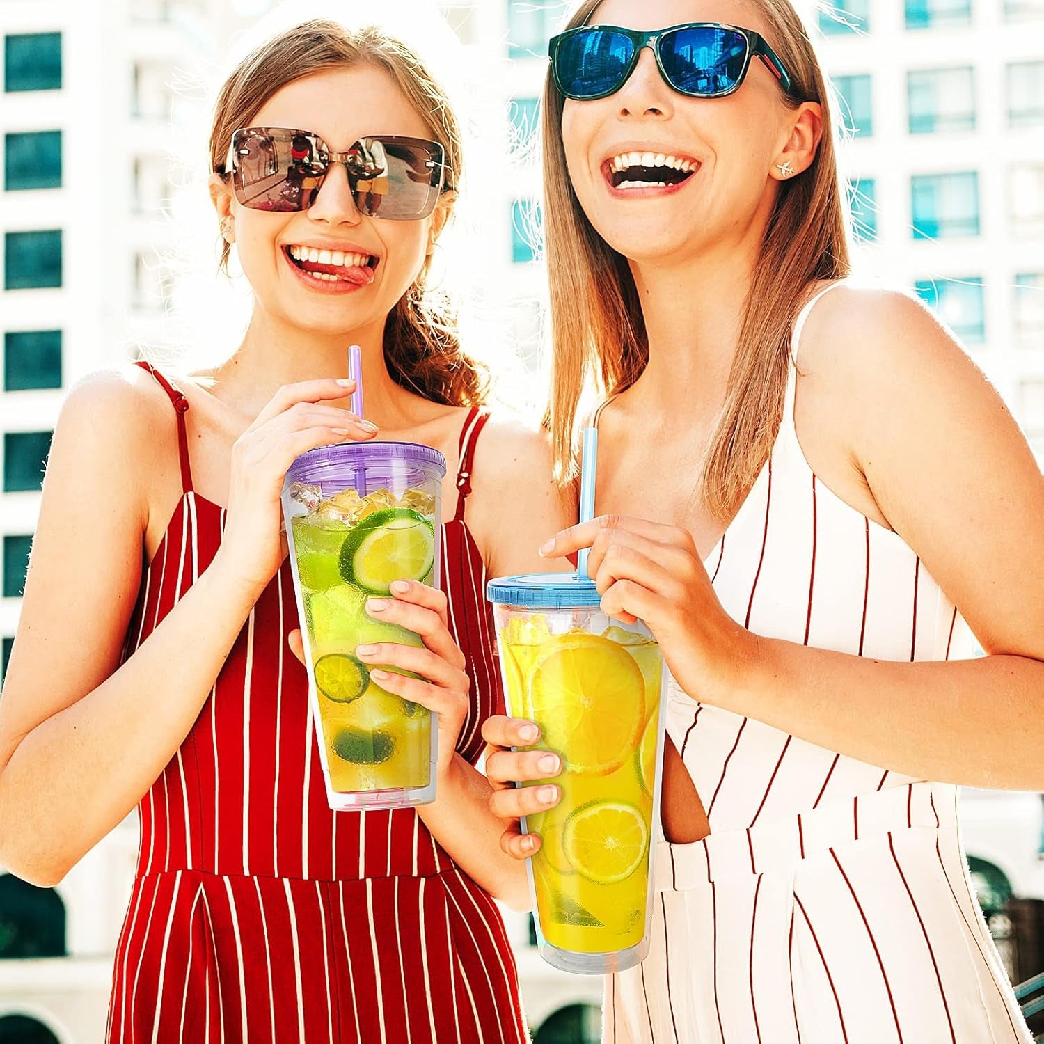 32Oz Acrylic Tumblers with Lid and Straws,Double Walled Clear Plastic Straw Cup,Reusable Insulated Cups Perfect for Parties,Birthdays,Weddings -2 Pack