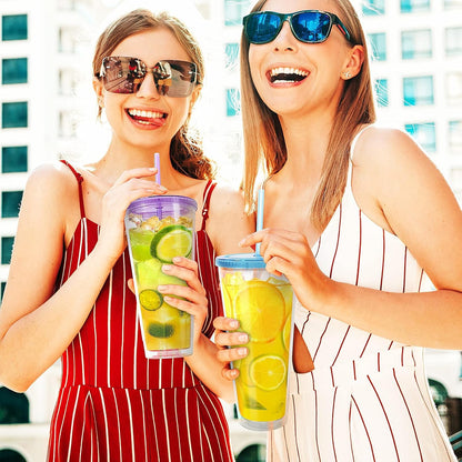 32Oz Acrylic Tumblers with Lid and Straws,Double Walled Clear Plastic Straw Cup,Reusable Insulated Cups Perfect for Parties,Birthdays,Weddings -2 Pack