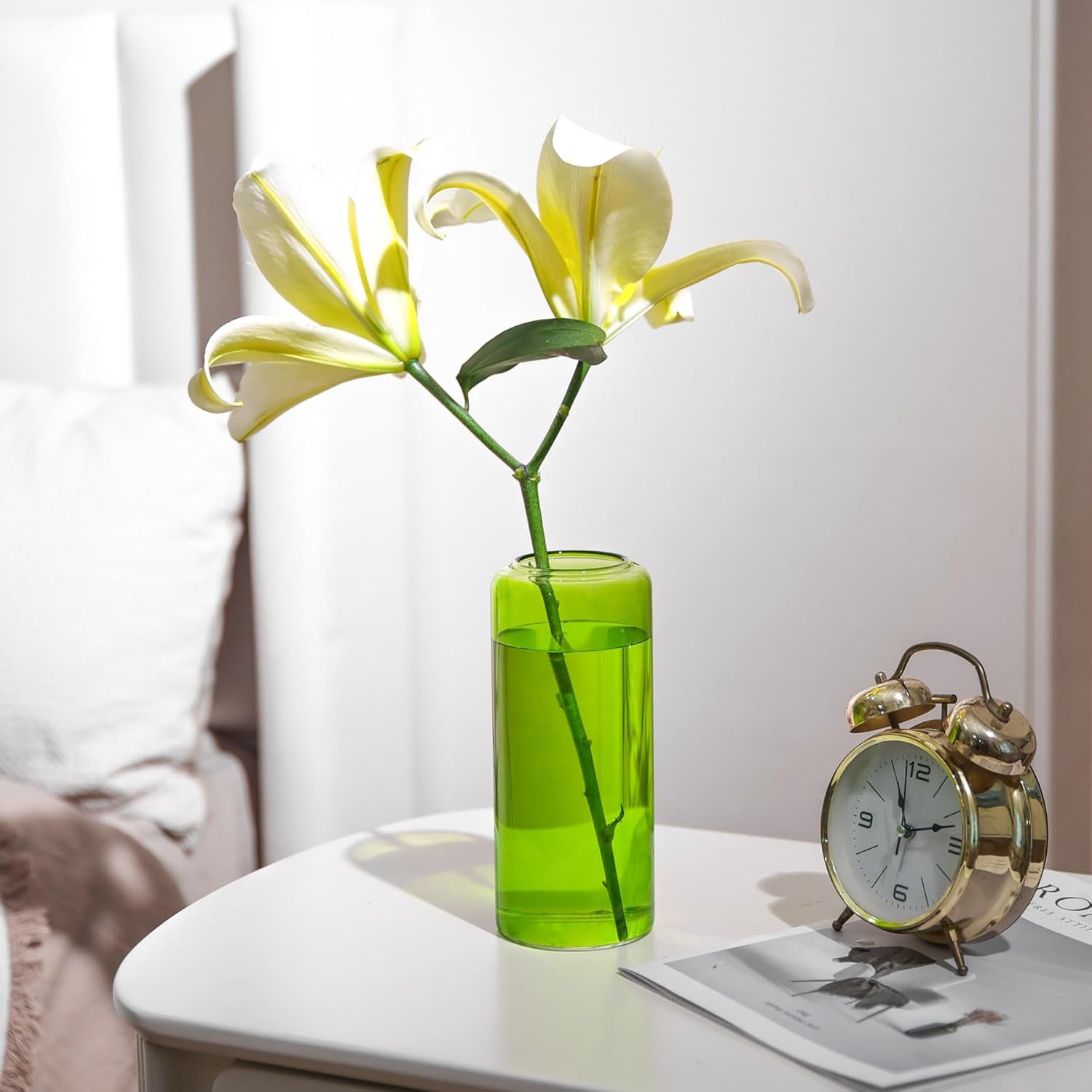 Glass Flower Vase, 8 Inch Tall Bud Vases, Home Decor Vases for Centerpiece for Living Room and Bedroom, Decorative Vases for Wedding, Valentines' Day, Mother'S Day (Green)