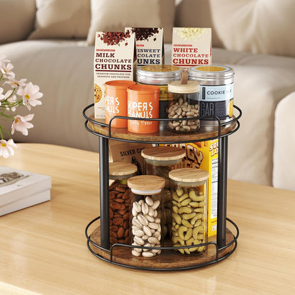 10.2'' Wood Lazy Susan Turntable Organizer for Cabinet, 2 Tier Lazy Susan Spice Rack Organizer for Kitchen, Table Top, Countertop, Pantry, Medicine Organizer