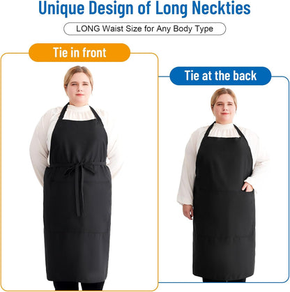 plus Size Aprons for Women with Pockets Adjustable Blooming Waterproof Aprons for Kitchen, Cooking (Black)