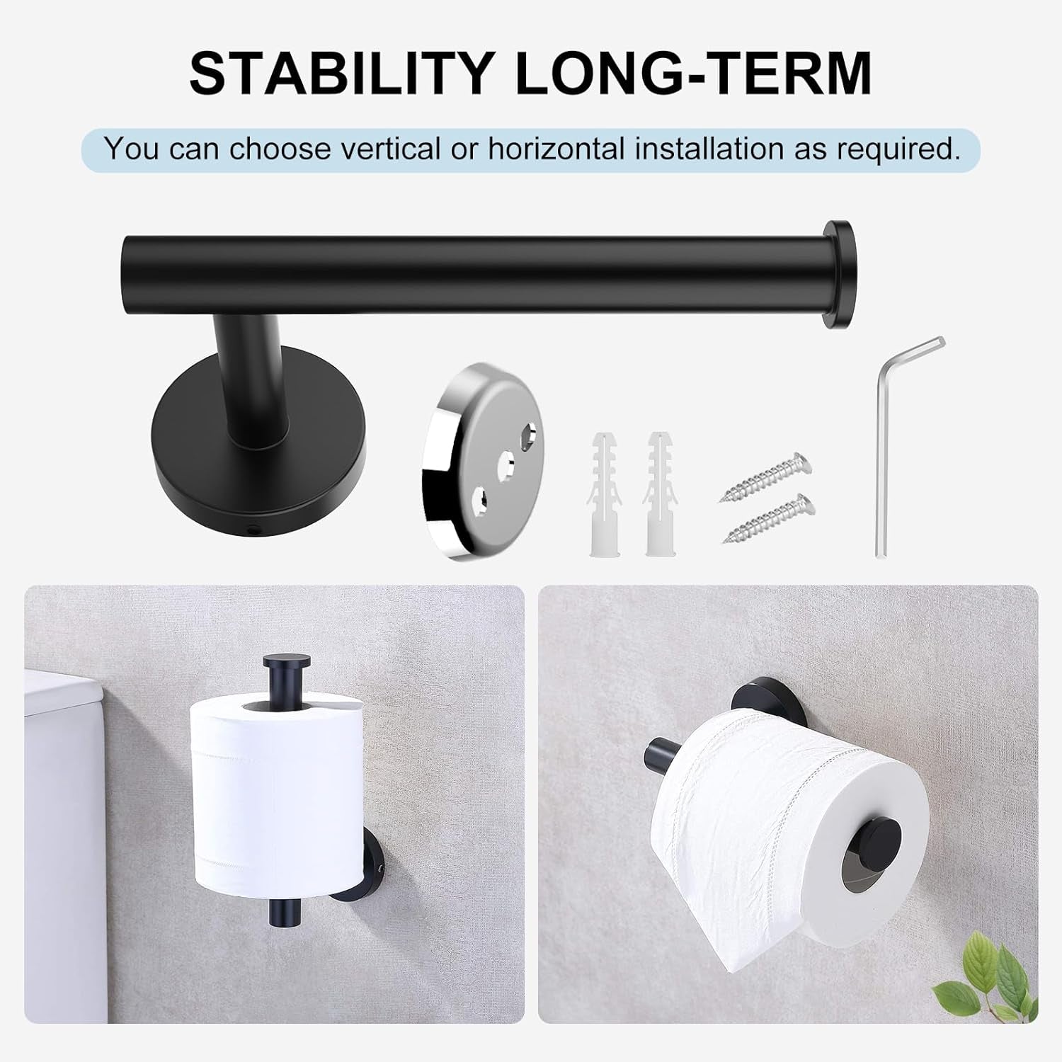 Towel Holder for Bathroom Wall Matte Black Stainless Steel Bathroom Accessories Set Includes Towel Ring and Toilet Paper Holder, Drill Hole