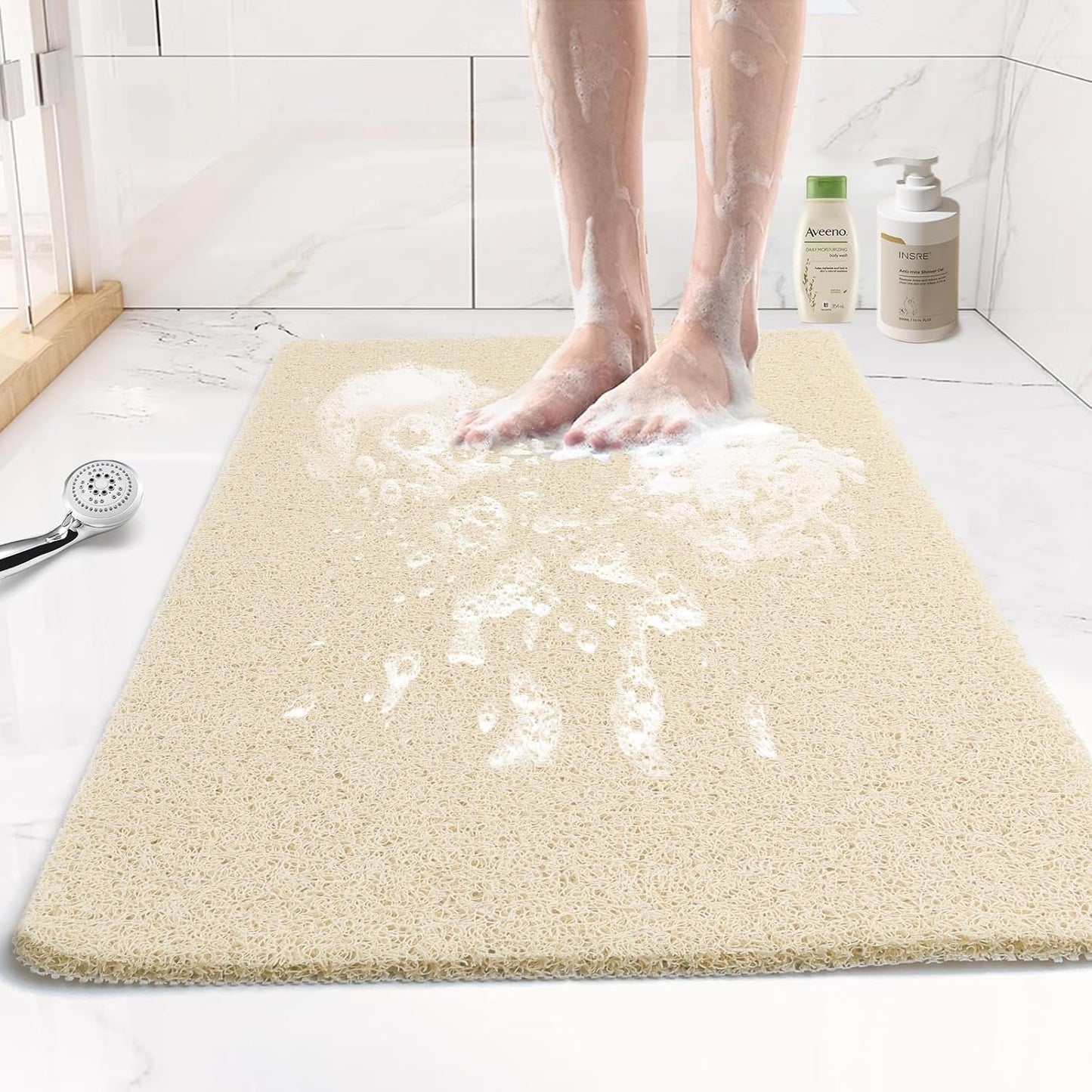 Bathtub Mat Non Slip, Bath Mat for Tub, Shower Mats for inside Shower, 17X24 Inch, PVC Loofah Bathroom Mats for Wet Areas, Quick Drying, Beige