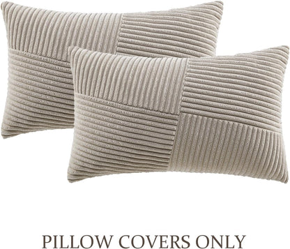 Set of 2 Taupe Boho Lumbar Rectangle Decorative Throw Pillow Covers 12X20 Inch with Diagonally Pattern for Couch Bed Sofa, Soft Corduroy Accent Modern Farmhouse Home Decorations 30X50 Cm