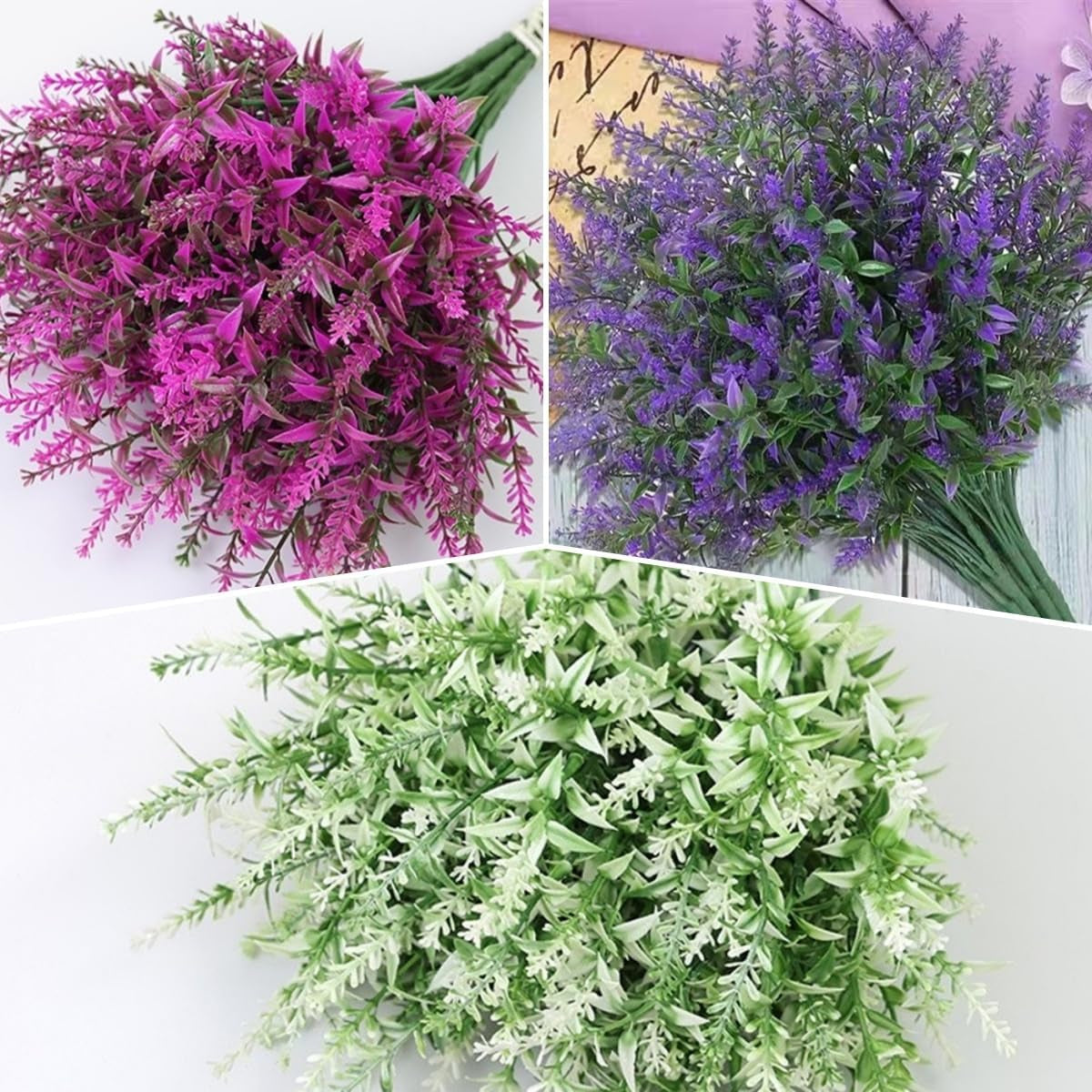 Artificial Plants Outdoor Flowers Spring Decoration, 10 Bundles Fake Plastic Greenery UV Resistant Realistic Faux Lavender Look Real for Home Porch Planter Window Patio (Purple)