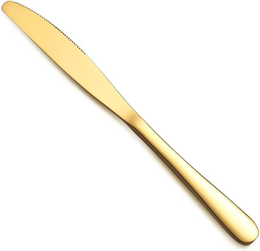 Set of 4 Gold Dinner Knives, Stainless Steel with Titanium Plating, Durable and Dishwasher Safe Butter Knife Spreaders