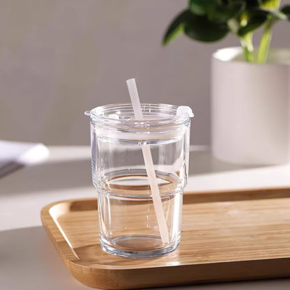 13Oz Tumbler Water Glass Cups with Straw and Lid, 1 Pack Reusable Glass Coffee Tumbler for Iced Tea, Coffee, Sealed Carry-On Travel Cups for Office, Party,Home and Outdoor (Iridescent Shimmer)