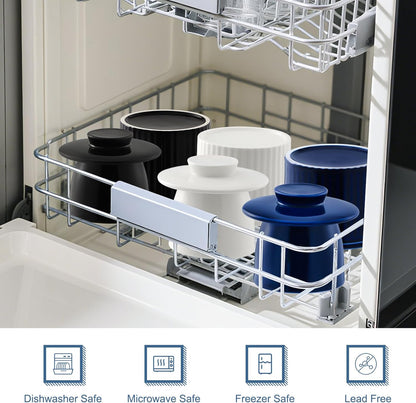 Large Butter Crock for Counter with Water Line, Butter Keeper, Ceramic French Butter Dish Holder for Fresh Spreadable Soft Butter (White, 8 Ounce)