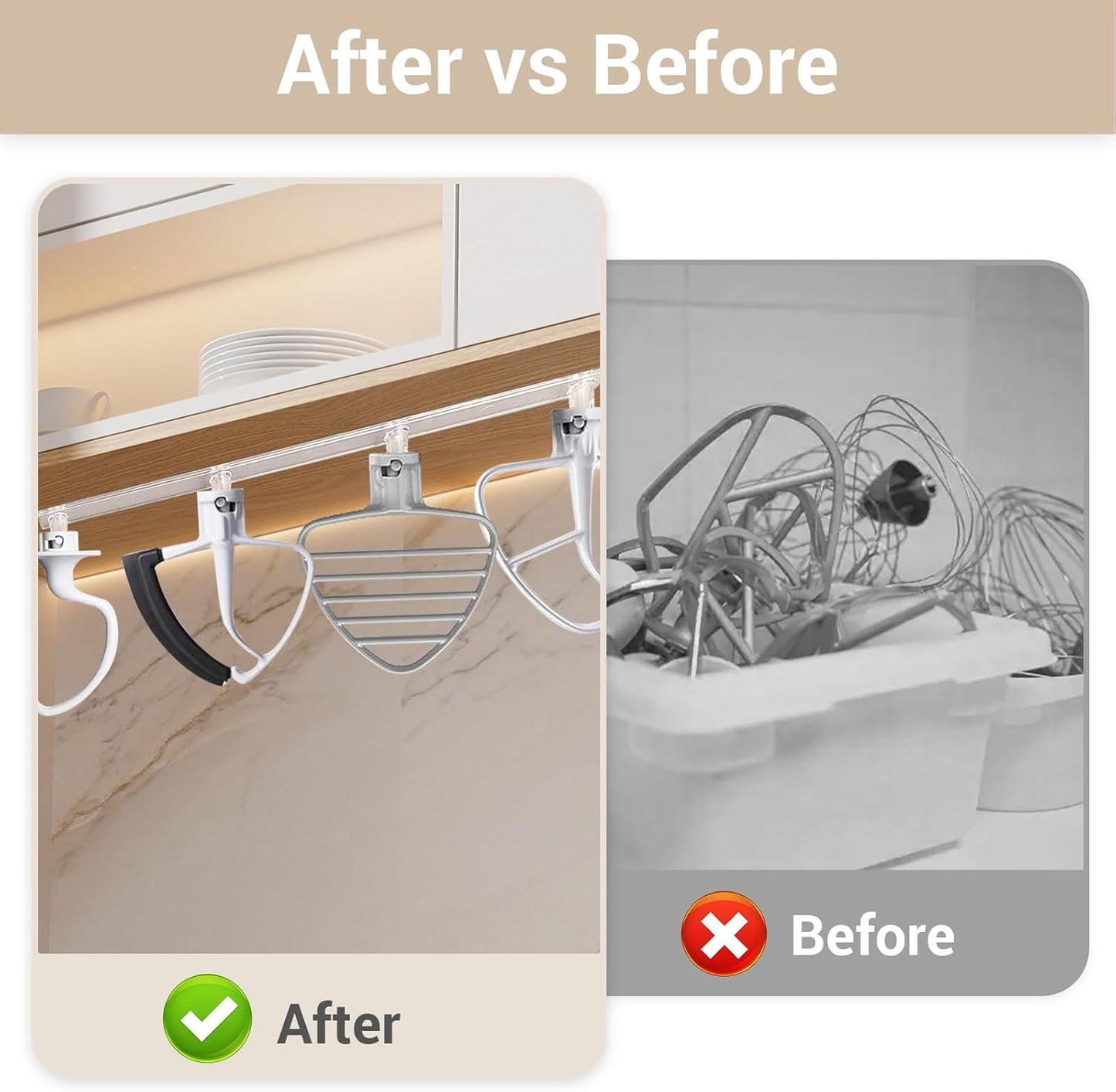 2 Pack Mixer Attachment Holder for Kitchen Aid Stand Mixer Accessories and Attachments, Hanging Hooks Mixer Attachment Organizer Compatible with Kitchen Aid Mixer Accessories