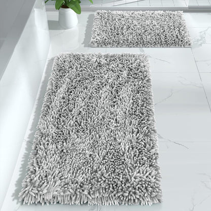 Bathroom Rugs Sets 2 Piece, Luxury Shaggy Extra Thick Bathroom Rugs, Plush Non-Slip Mats for Bath Room Floor, Machine Wash, Ultra Absorbent, 31.5 X 19.8 + 24 X 17 Inches, Light Grey