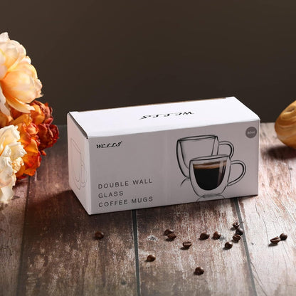 Espresso Cups Set of 2 with Handle,2.5Oz Clear Expresso Shots Cup,Espresso Shot Glasses,Double Wall Insulated Expresso Mugs,Tazas De Cafe Expreso,Microwave Dishwasher Safe,Suit for Espresso Machine