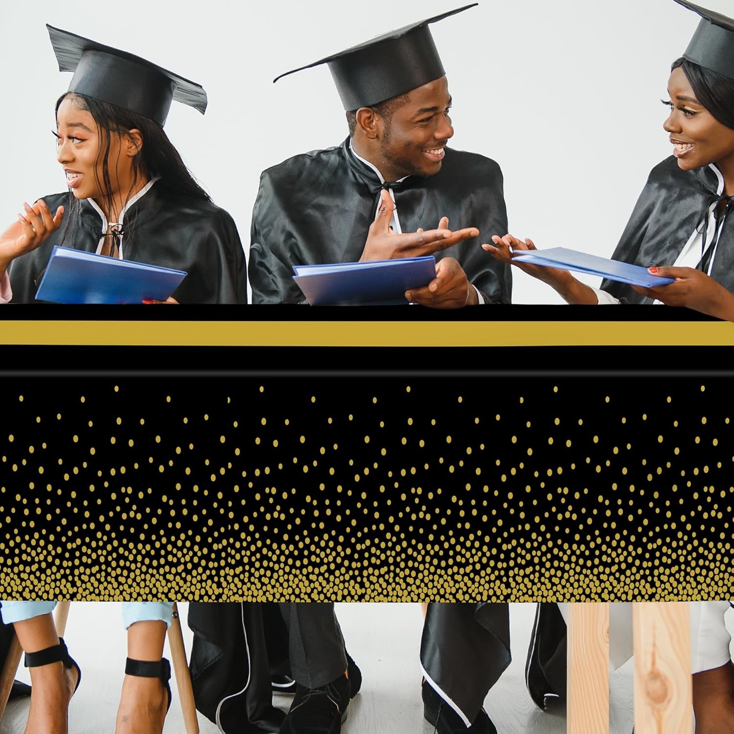 4Pack Black and Gold Tablecloths for Events, 54" X 108" Plastic Table Cloth Disposable for Rectangle Tables, Waterproof Table Cloth Cover for New Years Eve Decorations Holiday Birthday Wedding Dining