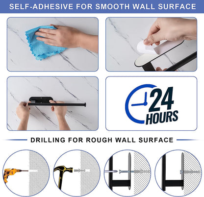 SUS304 Stainless Steel Under-Cabinet Paper Towel Holder - Durable, Bend-Resistant Design with Self-Adhesive and Drill Mounting Options (Black)