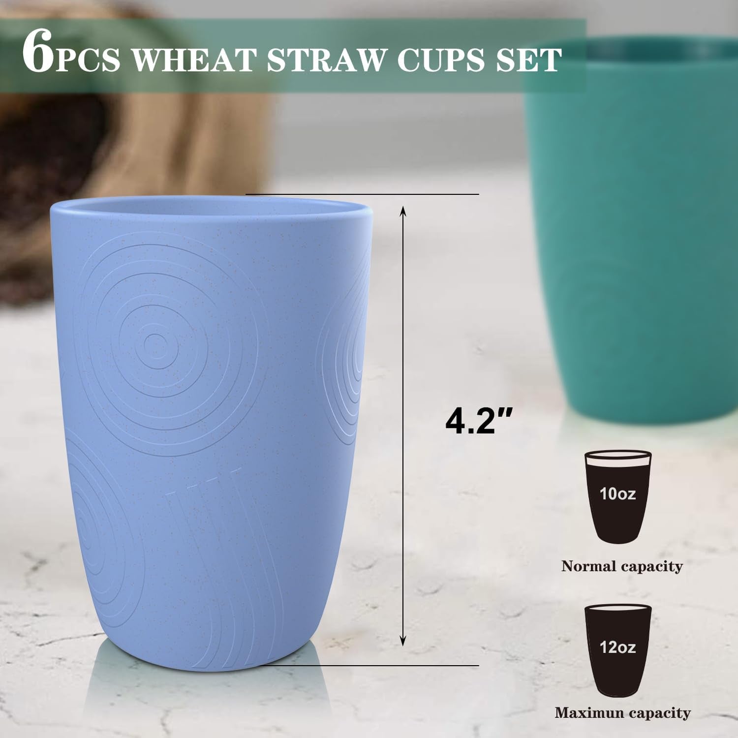Premium Unbreakable Wheat Straw Drinking Glasses - Set of 6 Reusable Dishwasher Safe Tumblers (12 OZ)