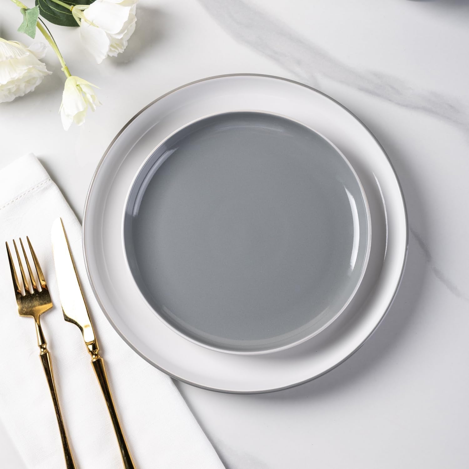 12-Piece Modern White Ceramic Dinnerware Set for 4, Scratch-Resistant Plates and Bowls, Oven Safe, Microwave and Dishwasher Compatible