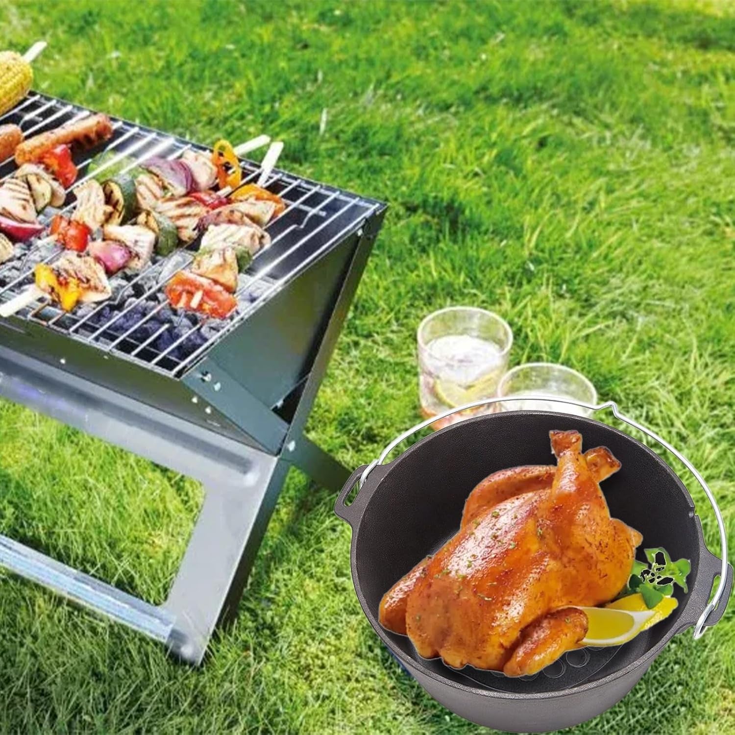 Cast Iron Trivet Set (2 Pieces) - 8-Inch Heavy-Duty Meat Rack for Dutch Ovens, Pre-Seasoned Campfire Grate, Burner Diffuser, and Table Trivet - Rust-Resistant Cast Iron Griddle Accessories