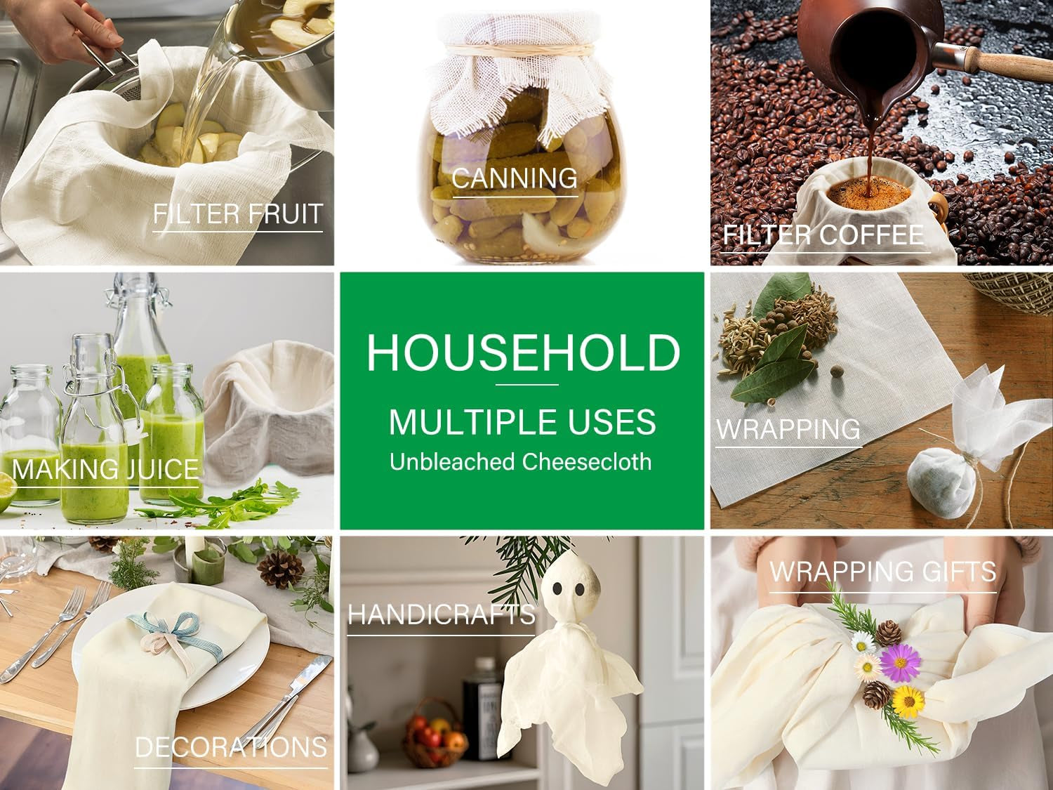 Organic Cheese Cloths, GOTS Certified, Grade 100, 36X36Inch, Reusable Cheese Cloth with Closed Edges Fabric Fine Mesh Cloth, Unbleached Cotton Muslin Cheesecloth for Straining,Cooking,Crafts - 9 Sq.Ft