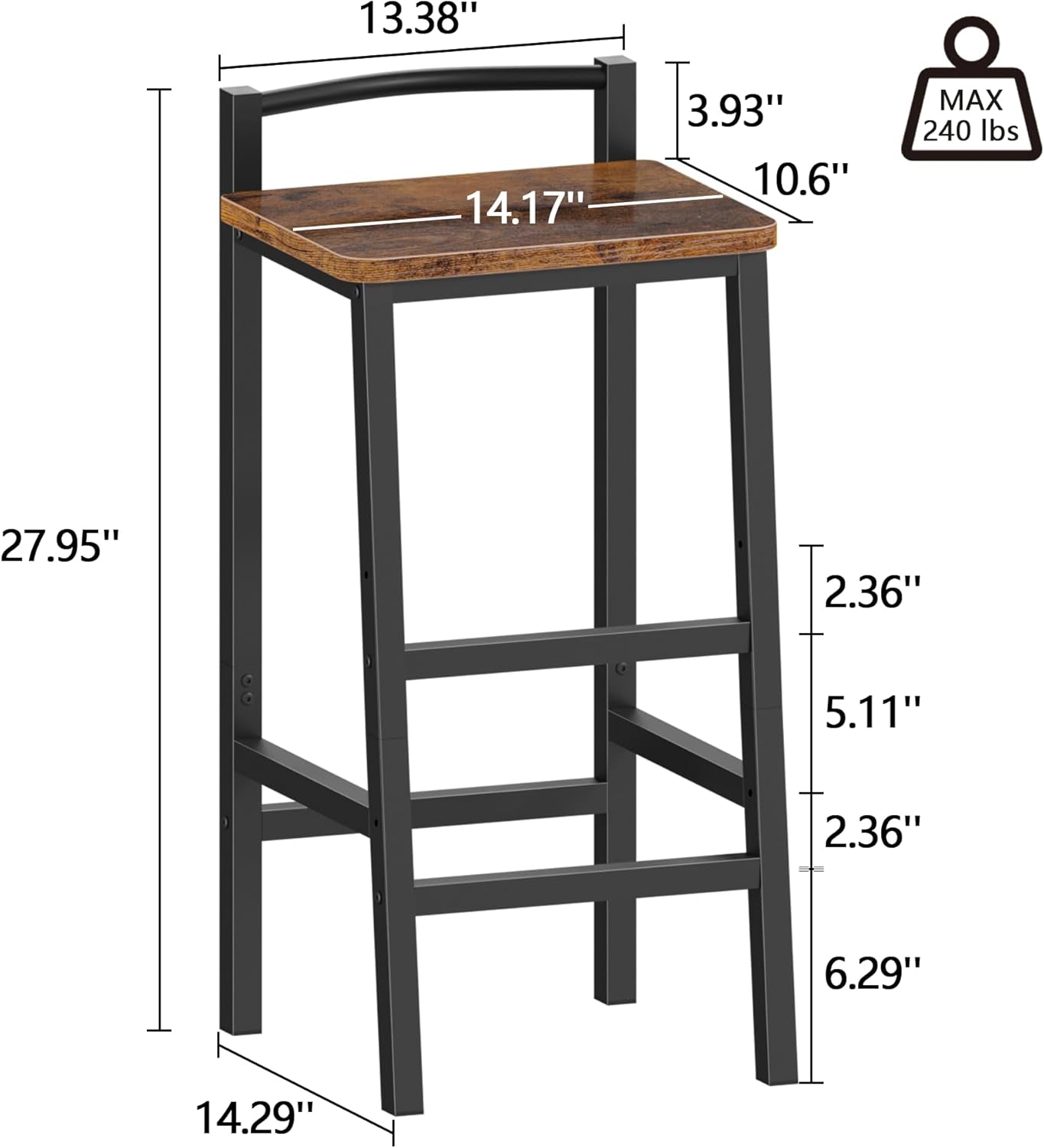 Adjustable Barstools, Bar Stools Set of 2, 24" Counter Height Stools, Modern Bar Stool with Footrest, Bar Chairs for Bar, Kitchen Lsland, Dining Room, Brown