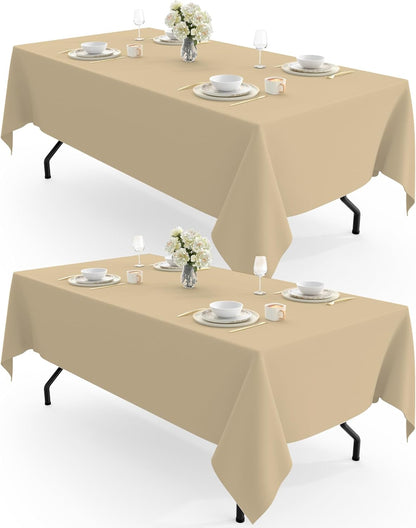 Rectangle Table Cloth 60" X 102" – Durable Polyester Tablecloth Offers Reusable & Washable Protection, Ideal for Outdoor Party, Picnic, Wedding, Banquet and Birthday, 2 Pack, Beige