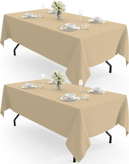 Rectangle Table Cloth 60" X 102" – Durable Polyester Tablecloth Offers Reusable & Washable Protection, Ideal for Outdoor Party, Picnic, Wedding, Banquet and Birthday, 2 Pack, Beige