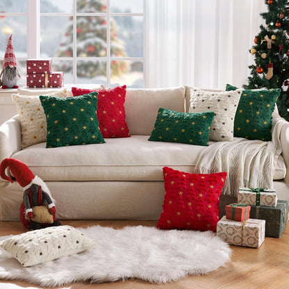 Christmas Pillow Covers 18X18 Inch Set of 2, Red Christmas Tree Plush Faux Fur Pillowcases Soft Decorative Throw Pillow Cases for Couch Sofa Living Room Winter Xmas Holiday Home Decor