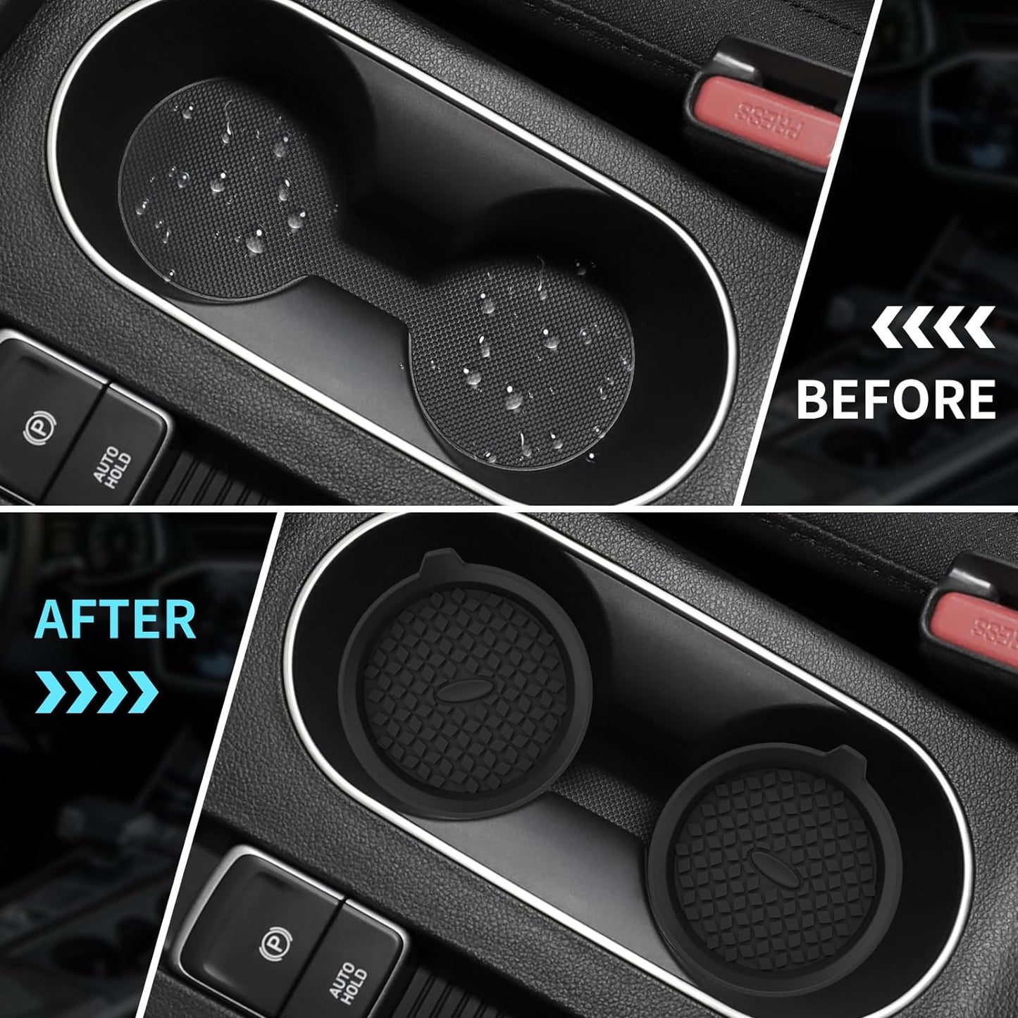 Car Cup Holder Coasters [4 Pack] Silicone Cups Mats, Automotive Universal Non-Slip Recessed Interior Accessories Black