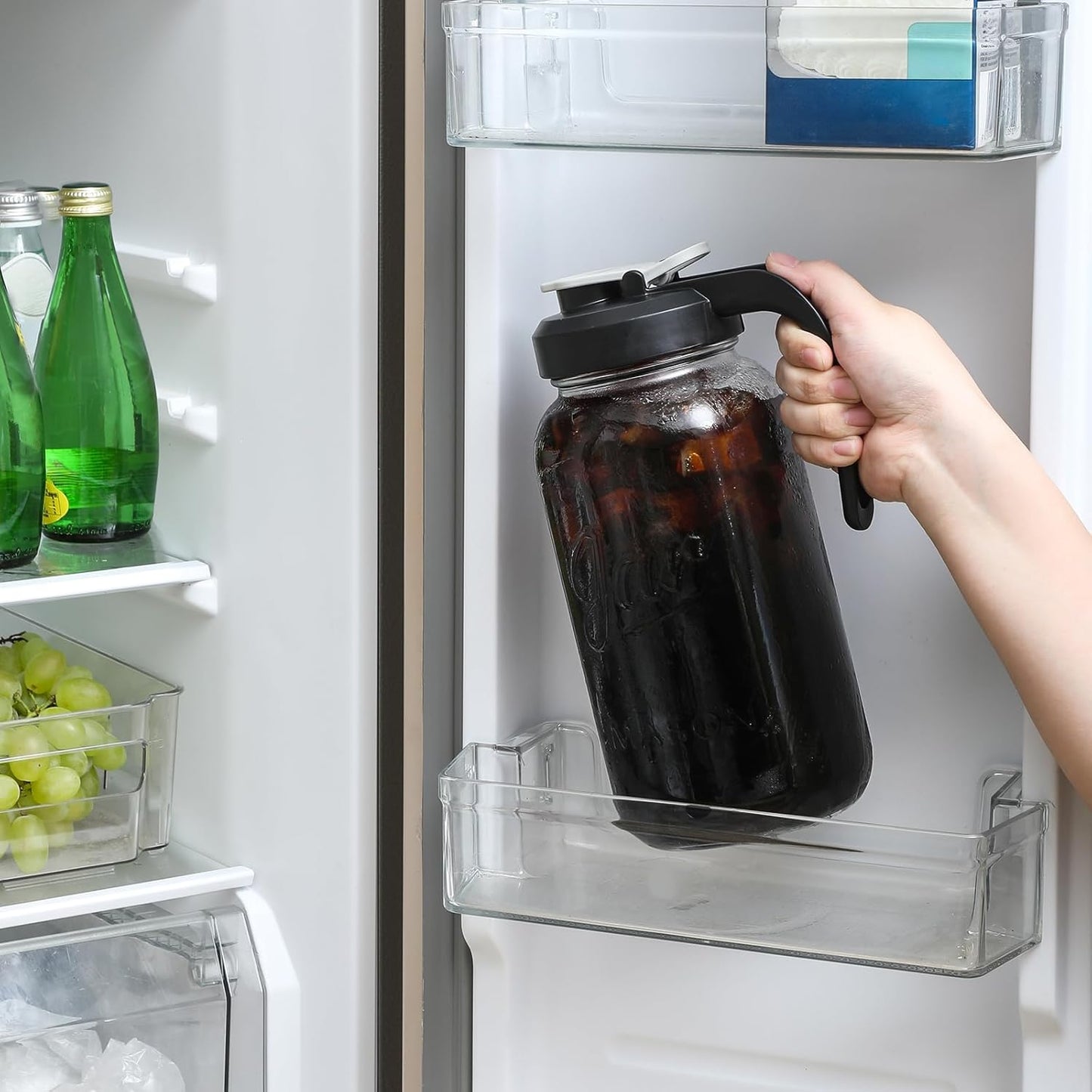 64 Oz Glass Pitcher with Lid - 2 Quart Mason Jar Pitcher with Filter Lid, Wide Mouth Jar Leak-Proof Water Jug, Heavy Duty Glass Container for Water, Juice, Milk, Tea, Iced Coffee, and Drinks