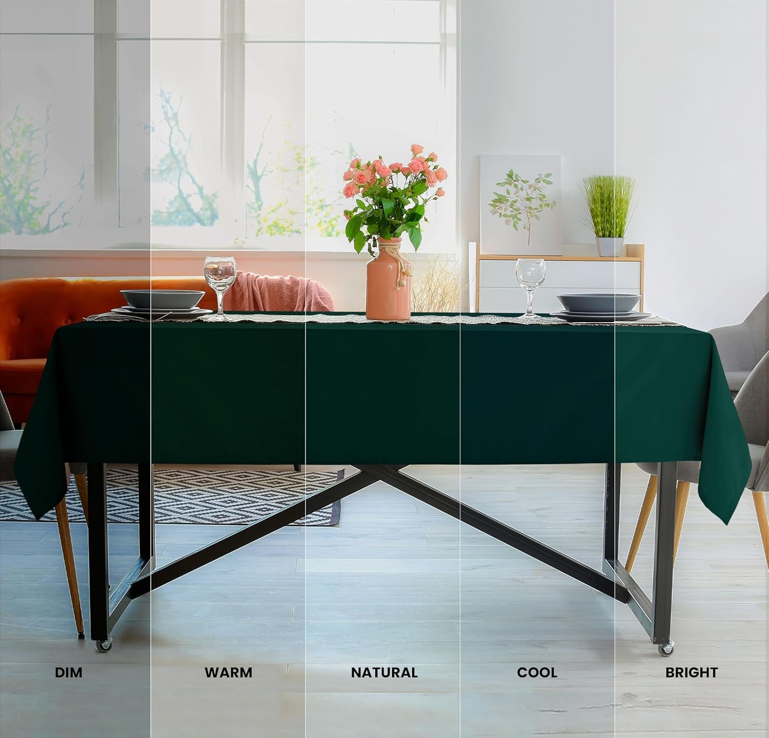 2 Pack 6 Foot Rectangle Table Cloth [60X102 Inches, Hunter Green] Stain and Wrinkle Resistant Tablecloth Washable Polyester Cover for Dining, Buffet Parties, Picnic and Weddings