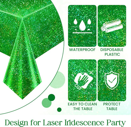 Green Holographic Laser Tablecloth 40" x 108" - Shimmering Plastic Metallic Cover for Jungle Safari, Wild One Baby Shower, and Birthday Party Decorations