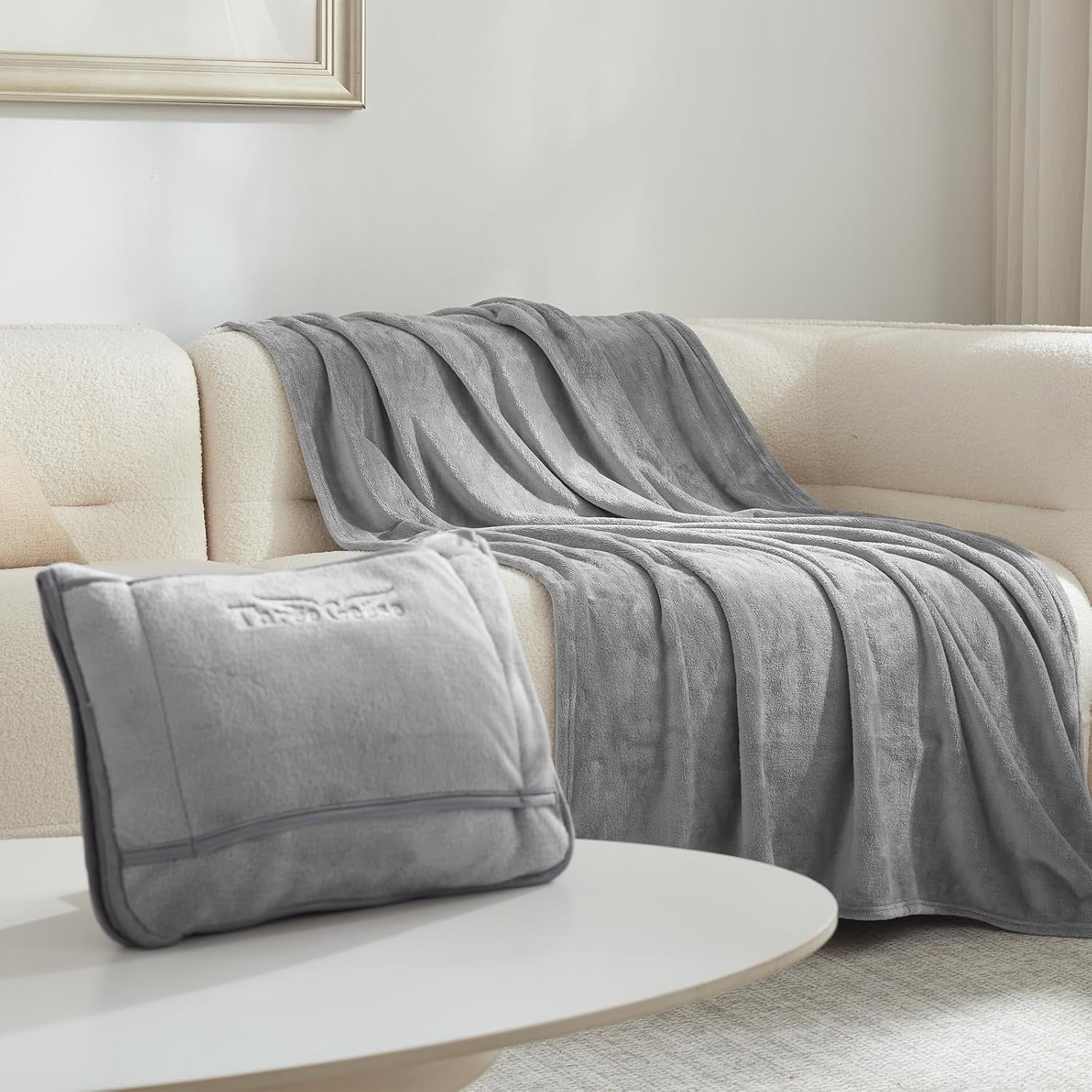 2-in-1 Travel Blanket and Pillow Set, Soft Flannel Airplane Throw with Luggage Strap, 65x40 Inches, Portable Compact Design with Carry Bag, Perfect for Travel Comfort