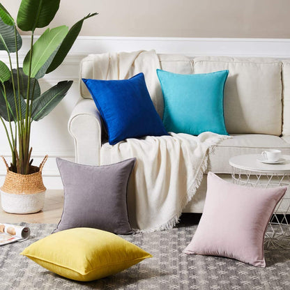 2 Packs Premium Faux Suede Decorative Throw Pillow Covers, Super Soft Square Pillow Case,Solid Cushion Cover for Couch/Sofa/Bedroom (16"X 16",Set of 2, Blue)