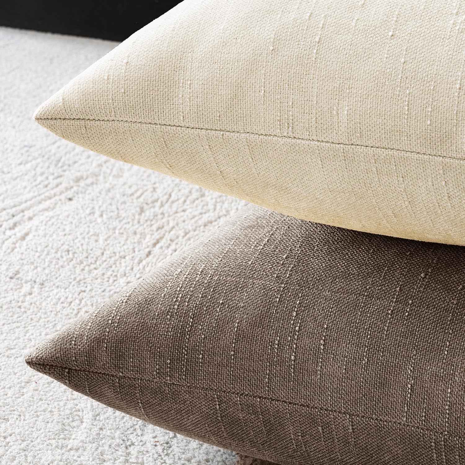 Pack of 2 Decorative Throw Pillow Covers Soft Chenille Throw Pillows Solid Neutral Farmhouse Textured Cushion Covers for Couch Sofa Bedroom Living Room 18X18 Inch, Taupe Grey