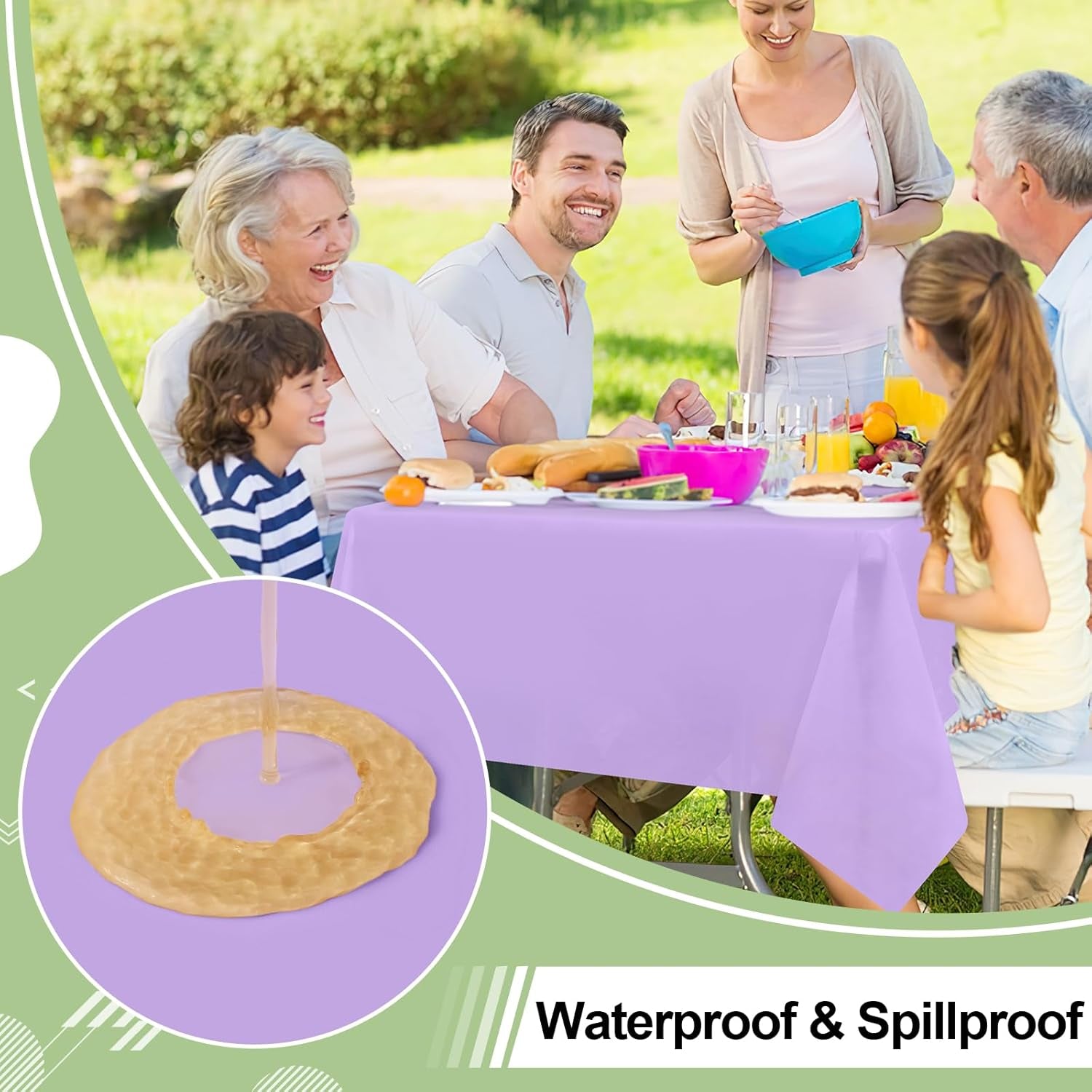 6 Packs Disposable Plastic Table Cloth, 54 X 108 Inch Waterproof Rectangle Tablecloth, Leakproof & Sturdy Decorative Table Covers for Picnic, Party and Outdoor, Lavender