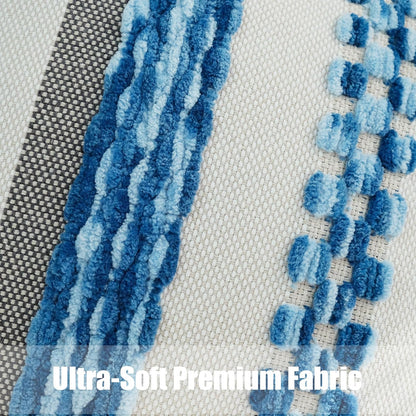 Pack of 2 Boho Throw Pillow Covers Accent Striped Pillowcovers Farmhouse Decorative Cushion Case Home Decor 18 X 18 Inch Blue