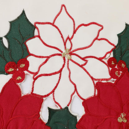 Christmas White Table Runner 13X70 Inches Long, Embroidered Red Poinsettia Flower Christmas Runner for Table, Xmas Dresser Scarves Holiday Parties Kitchen Farmhouse Dinner Decor