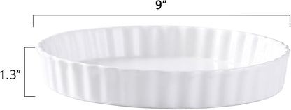 White round Porcelain Quiche Pan -Non-Stick- Perfect for Baking Tart Pies and Chicken Pot Pie-Dishwasher,Dish Microwave and Oven Safe (9Inch)