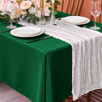 Faux Linen Tablecloths 60 x 84 Inches - Set of 2 Hunter Green Rectangular Table Covers for Parties, Banquets, Kitchen Dining, and Farmhouse Decor