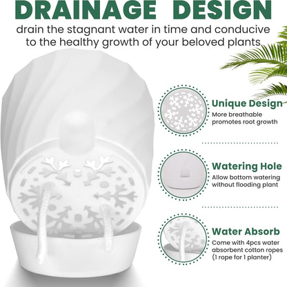 Plant Pots with Drainage, Self Watering Pots for Indoor Plants, Home Decor Flower Planters, 4 Pack 6 Inch Plastic Planters Succulent Pots, White