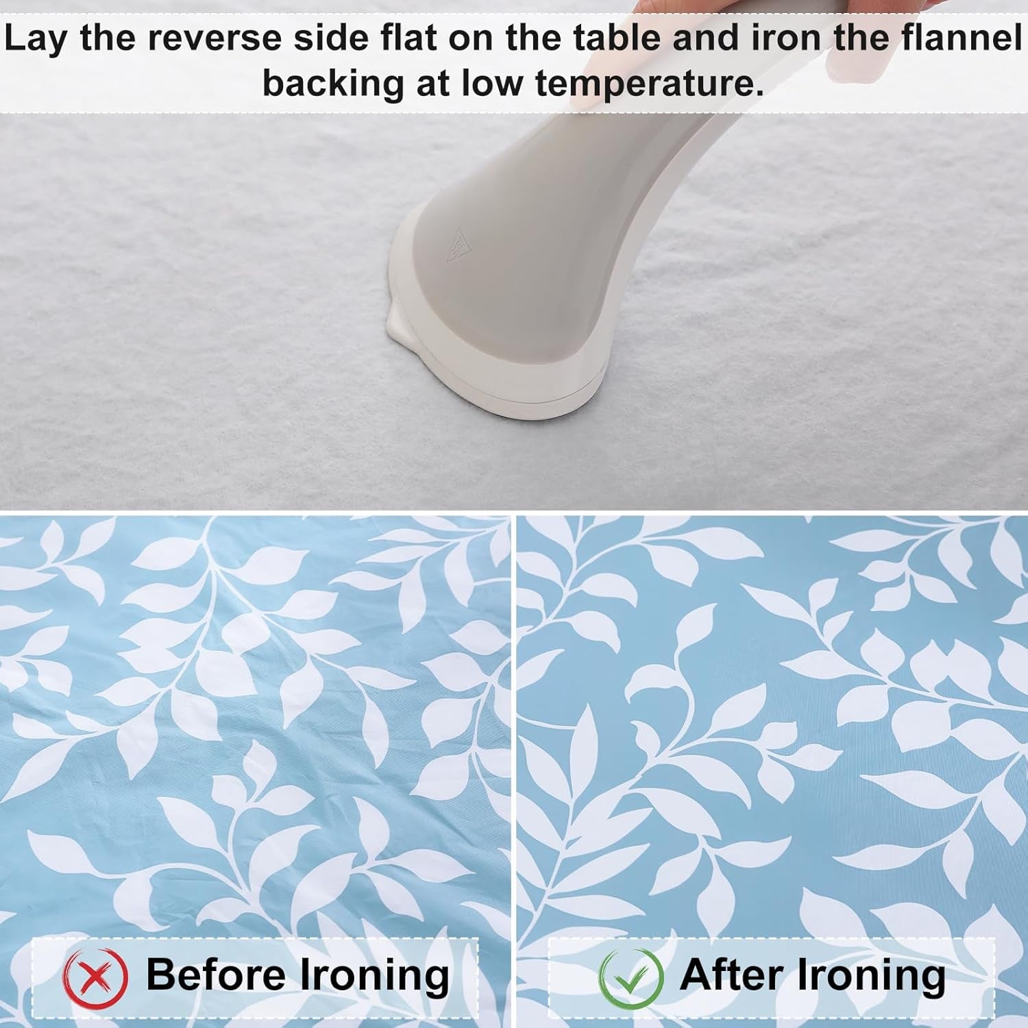 Rectangle Vinyl Tablecloth, Fitted Table Cover, 100% Waterproof, Elastic Edge, Flannel Backing, Plastic Table Cloth Fit 4 Foot Folding Tables for Picnic, Outdoor (Blue Leaves, 24X48 Inch)