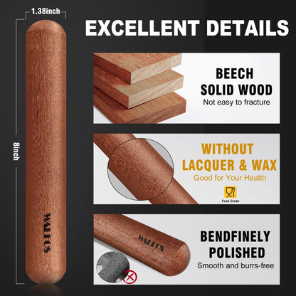 Mini Rolling Pin - Small Natural Wooden Rolling Pins, Baking Dough Roller for Pizza, Pie, Pasta, Bread, Pastry, No Coating (8Inch)
