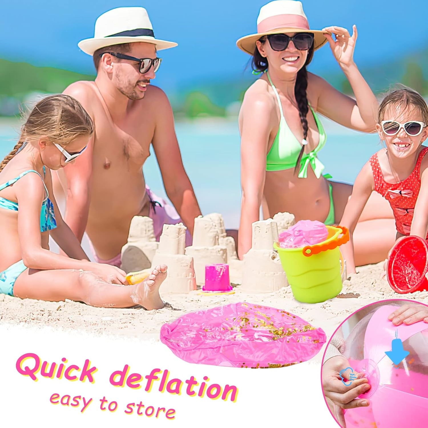 2PCS Glitter Beach Balls, 16 Inch Inflatable Pool Toys, for Beach Party Favor