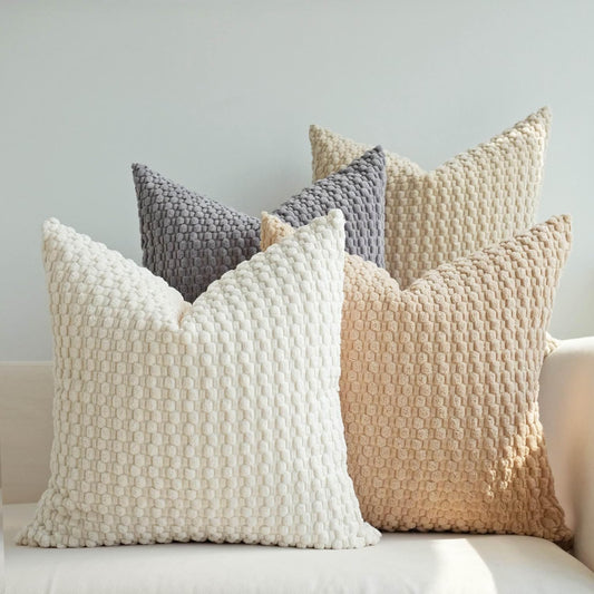 Pack of 4 Neutral Decorative Throw Pillow Covers Farmhouse Boho Home Decor Striped Corduroy Square Pillowcases 18 X 18 Inch