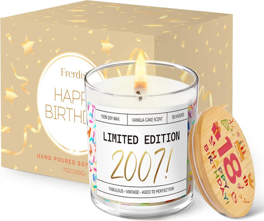 18Th Birthday Gifts, 18Th Birthday Gifts for Girls and Boys, Gifts for 18 Year Old Girls Boys, Unique Happy 18Th Birthday Gift Candle with Sprinkles, Limited Edition 2007 - Vanilla Scent, 7Oz