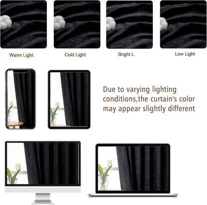 Chenille Black Curtains 72 Inch Length 2 Panels, Light Filtering Luxury Window Curtains, Back Tab Privacy Soft Velvet Window Curtain Drapes for Bedroom Living Room, 40" Wx72 L