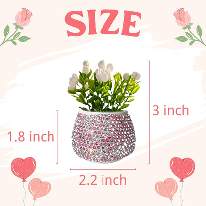 Flower Car Accessories Pink Bling Dashboard Decorations, Car Flower Vase Decals, Cute Car Interior Decor, Bling Desk Flowers for Women Office Girl Gifts