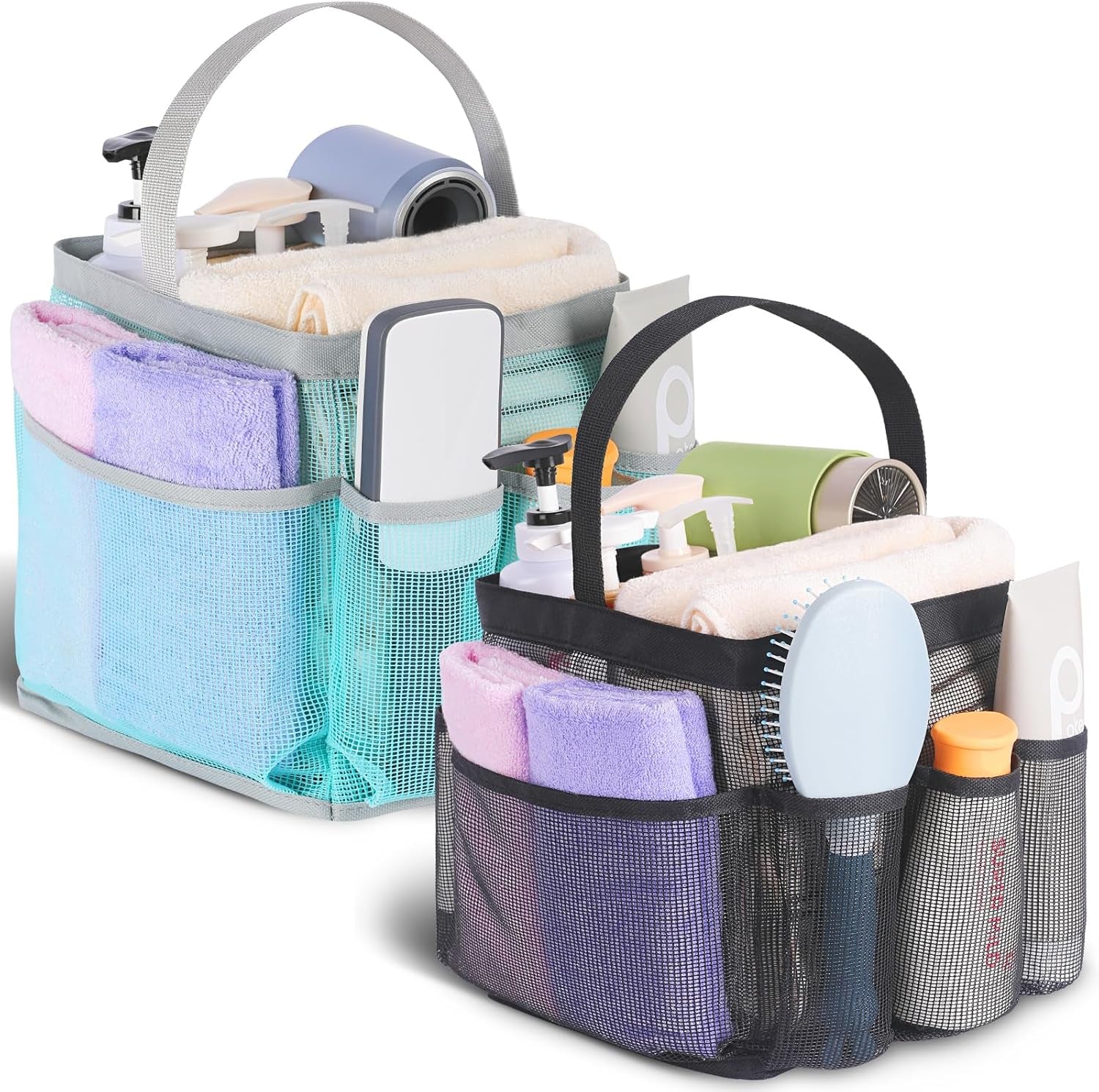 2 Pack Mesh Shower Caddy Portable for College Dorm Room Essentials, Shower Caddy Dorm with 8-Pocket Large Capacity,Shower Bag for Beach,Swimming,Gym
